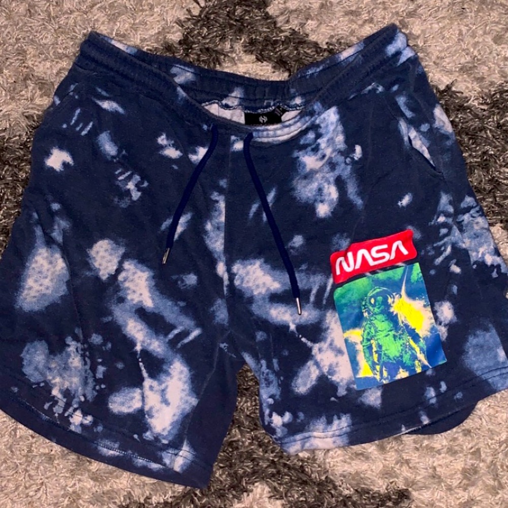 Blue nasa shorts with silver end tips